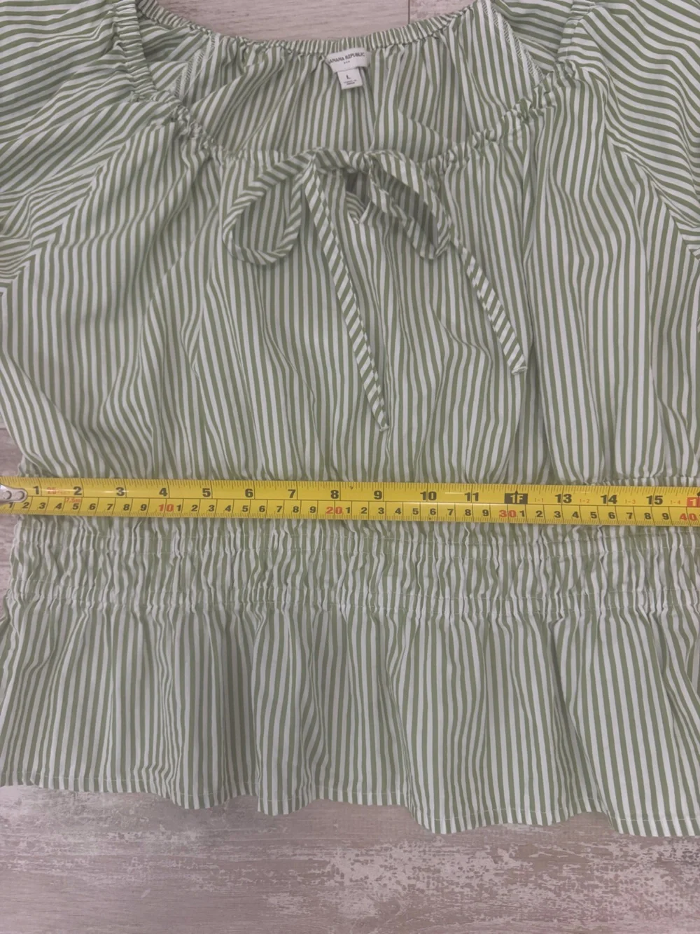 Banana Republic Green Striped Smocked Peplum Top Size L EUC